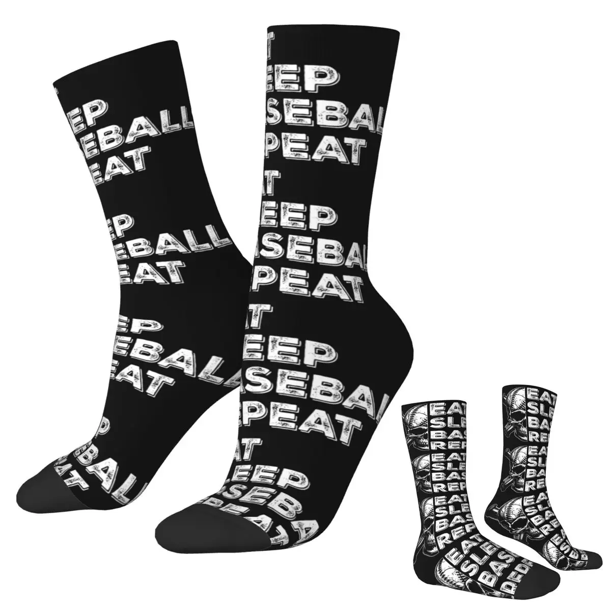 Eat Sleep Baseball Repeat Socken Harajuku Superweiche Strümpfe Ganzjahres-Langsocken Zubehör für Mann Frau Geburtstagsgeschenk