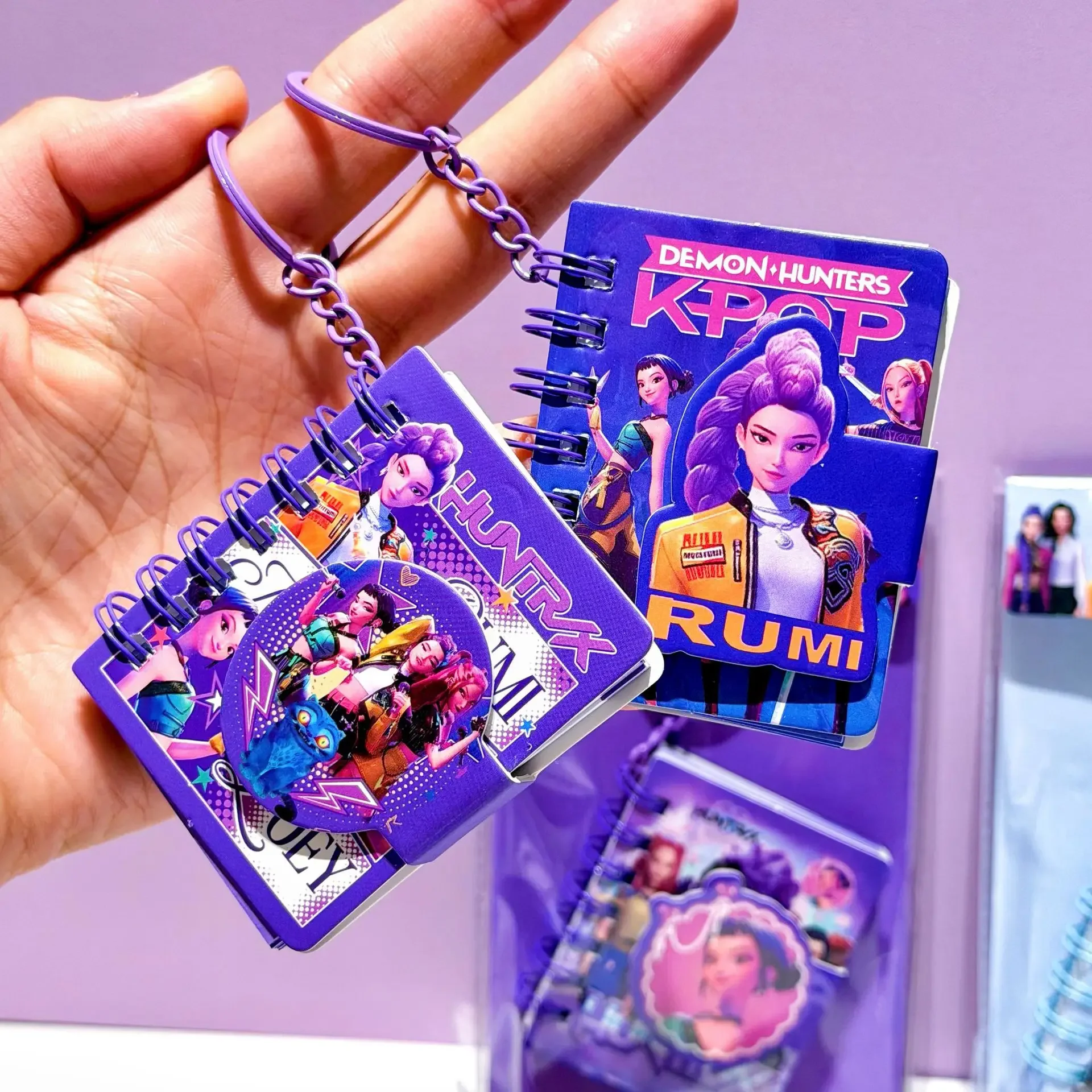 Pretty Anime K-pop  Girl Coil Notebook with Mini Keyring, Vivid Pages, Delicate Stationery Gifts for Young School Students.