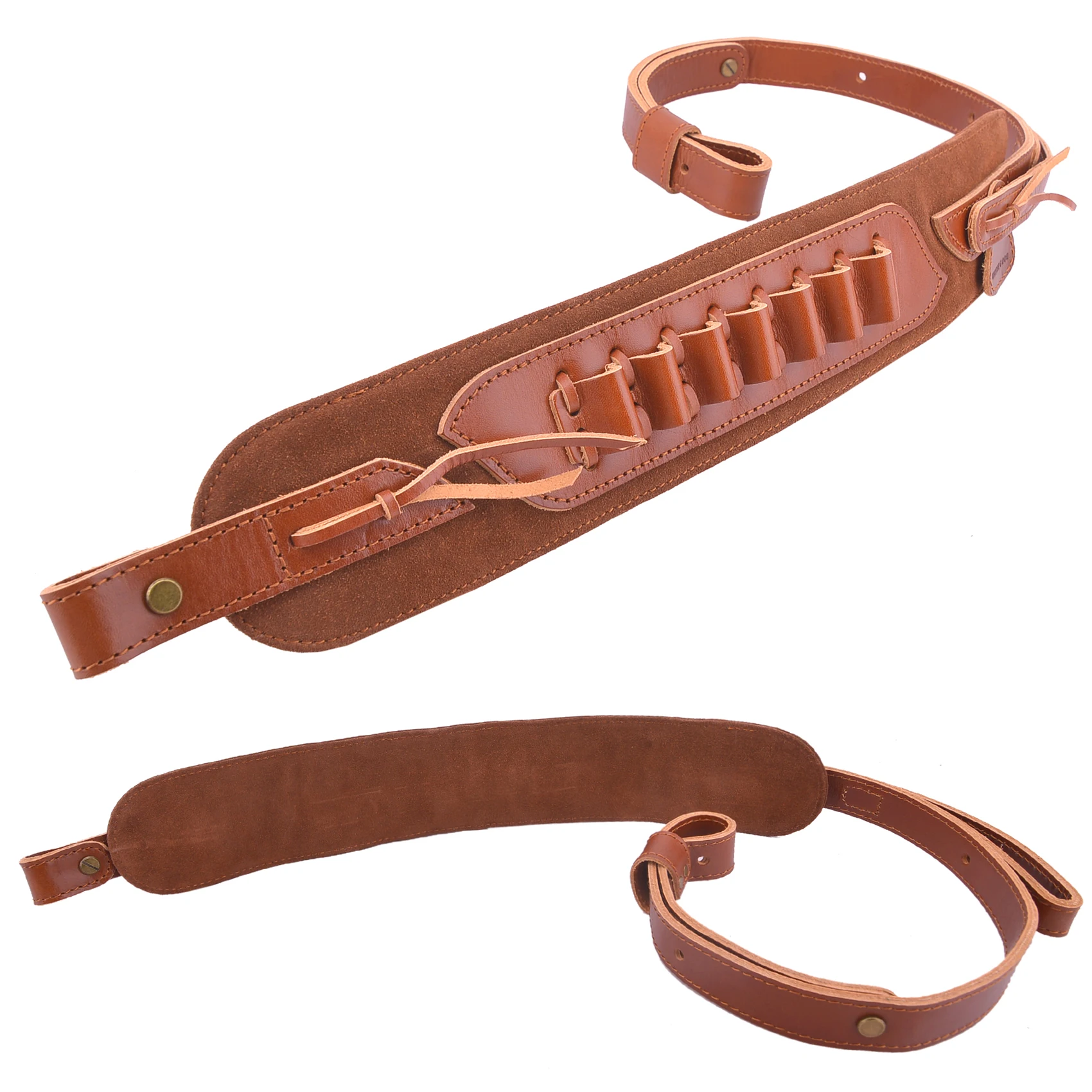 Adjustable Leather Rifle Sling Shooting Shoulder Strap Cartridge Holder Hunting Gun Belt For .308 .303  .300WIN .40-40  .45-70