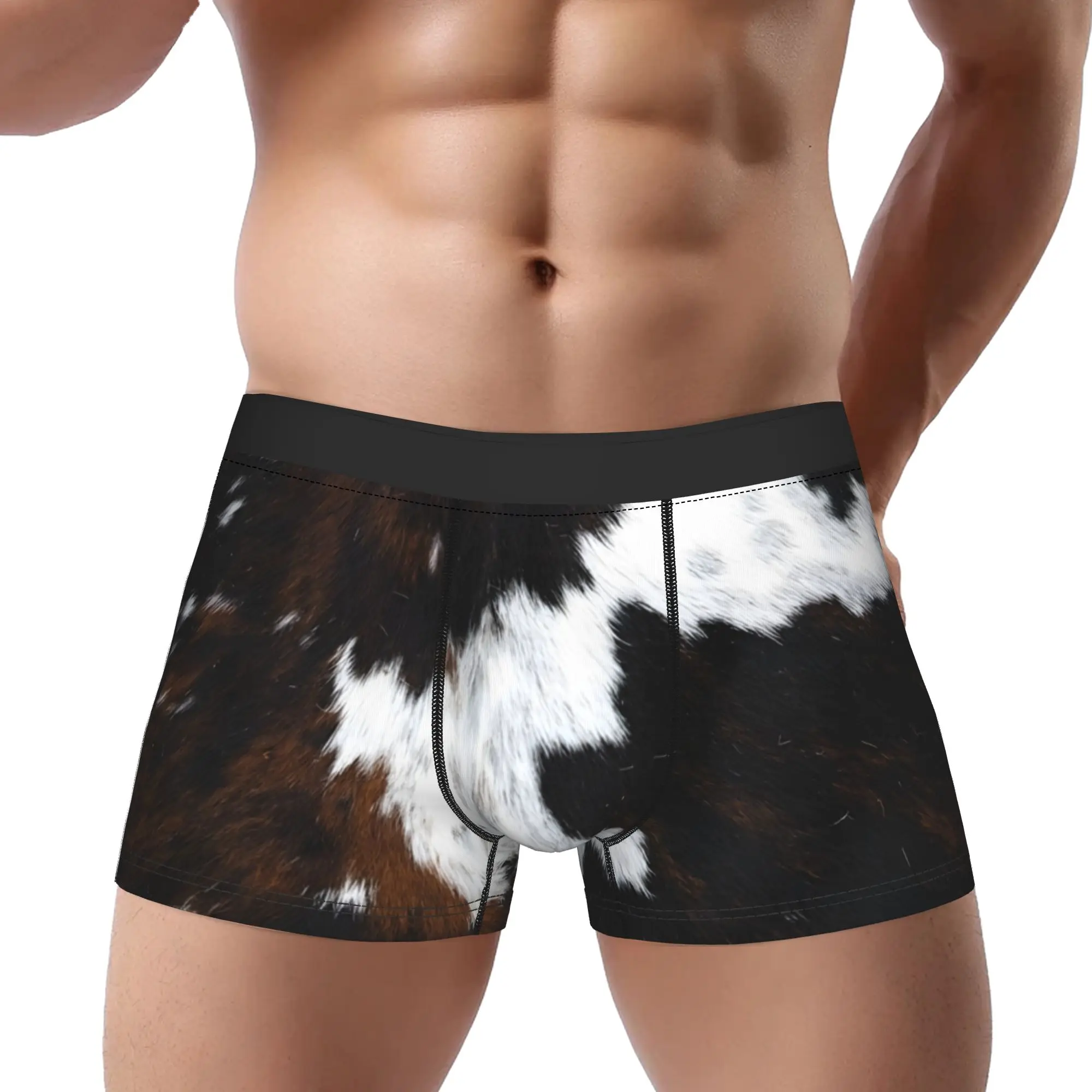 

Мужские трусы-боксеры из коровьей кожи с принтом под кожу животных, коричневые