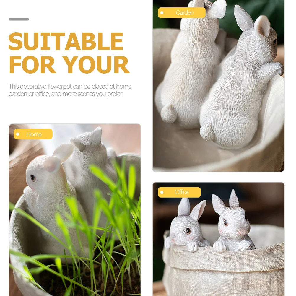 

Mini Resin Flower Pot with Bunny Shape Unique Animal Planter for Plants Desktop Decoration Garden Office Home Indoor Outdoor