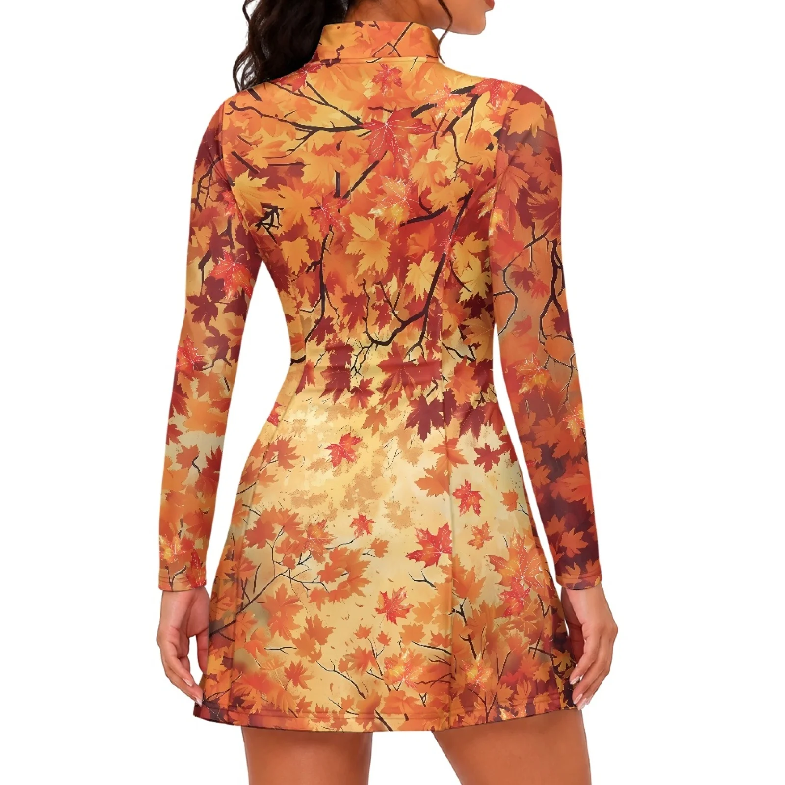 PENSTROLL Maple Leaf 2 Piece Sets Long Sleeve Golf Dress for Women with Shorts Swimwear Fabric Tennis Dresses for Workout Summer
