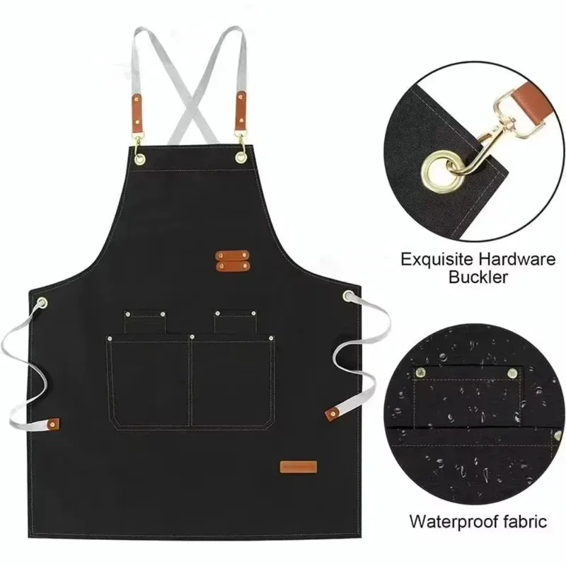 Delantal de cocina impermeable con bolsillos para mujeres y hombres, delantal de limpieza para restaurante, tienda, camarero, uniforme de trabajo, Mandil