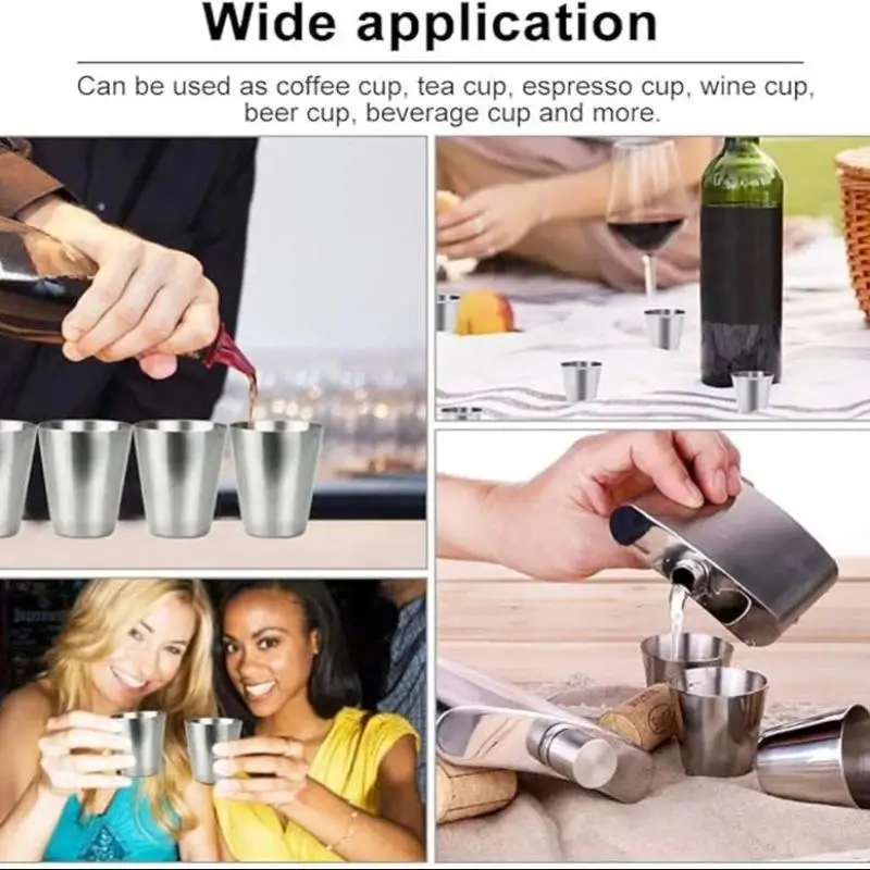 NEW 4pcs/Set Stainless Steel Glass Set Outdoor Small Glasses Set Travel Picnic Cup Set 30/70/170ml