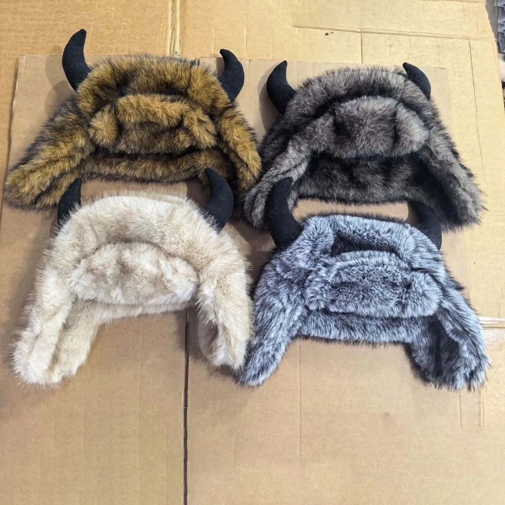 Mink Texture Faux Fur Hat Thickened Lining Adjustable Strap Winter Trapper Caps Solid Pattern Soft Touch Ear Flap Headwear