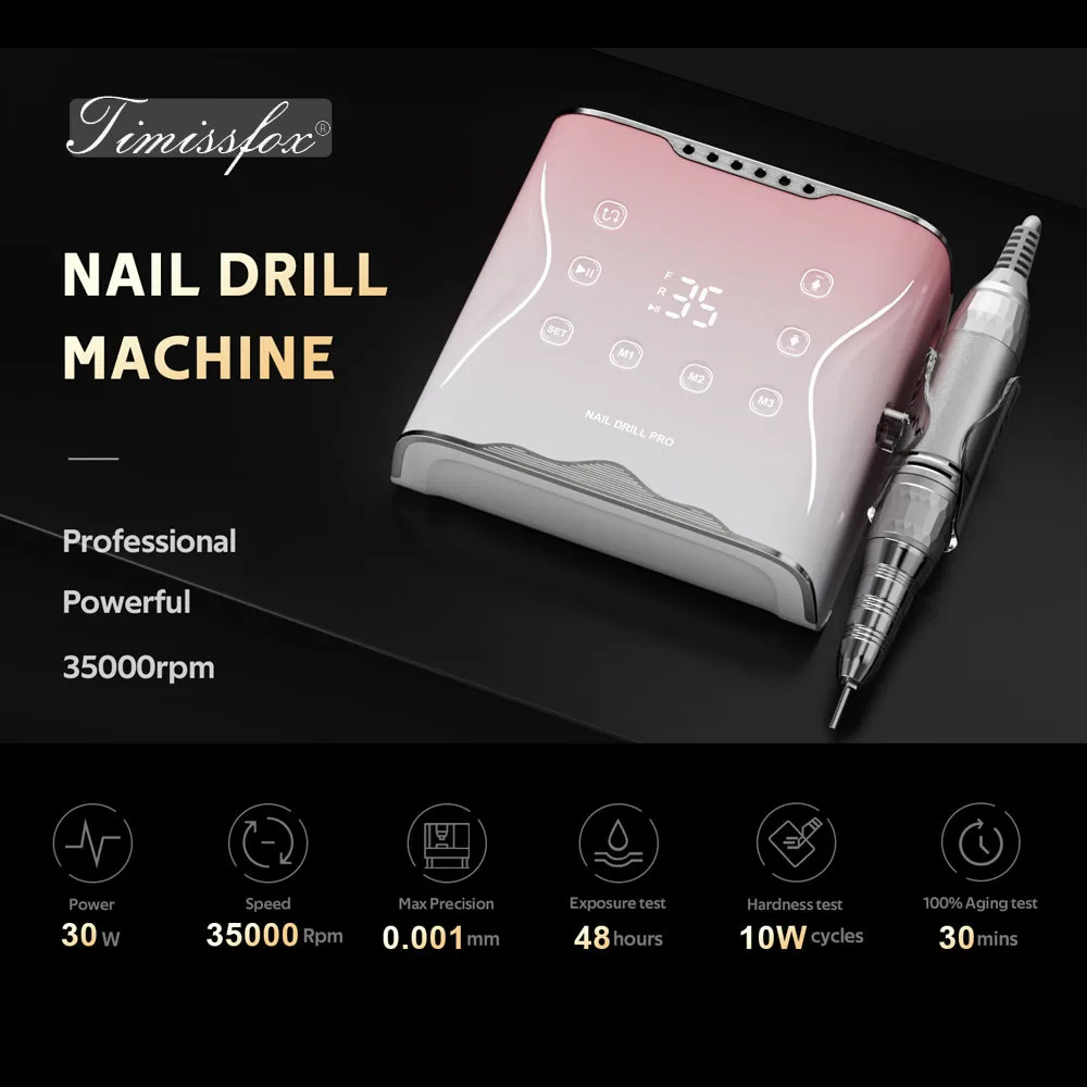 Professional Nail Drill Machine 35000 RPM Electric Sander Three Preset Modes Metal Manicure Machine for Nails Art Nail Equipment