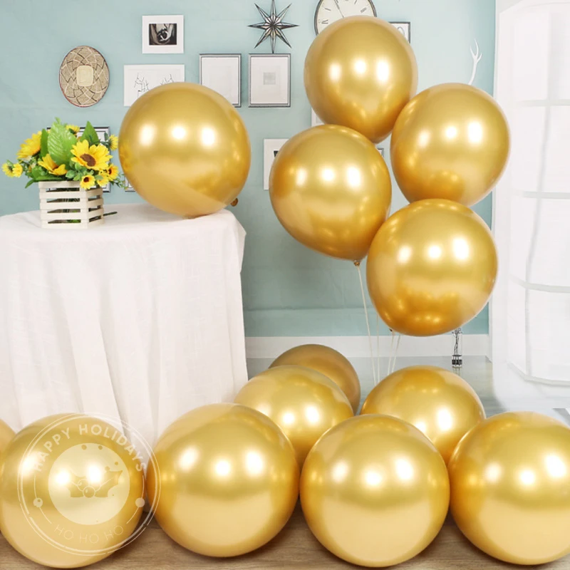 

10inch 12inch Chrome Metallic Silver Gold Balloons Helium Balloon Happy Birthday Wedding Background Decoration Parti Ballon