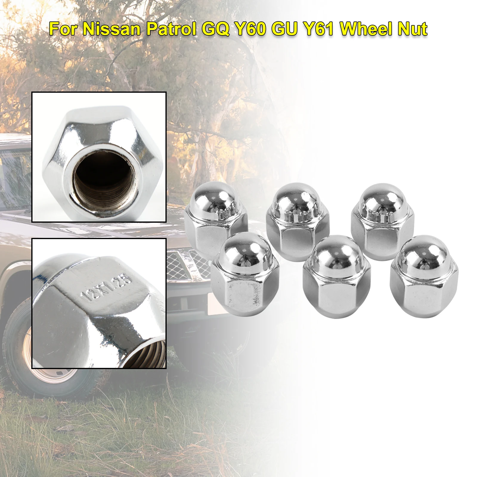 Areyourshop 6PCS Chrome Wheel Nut Fit Nissan Patrol GQ Y60 GU Y61 Fit Ford Maverick