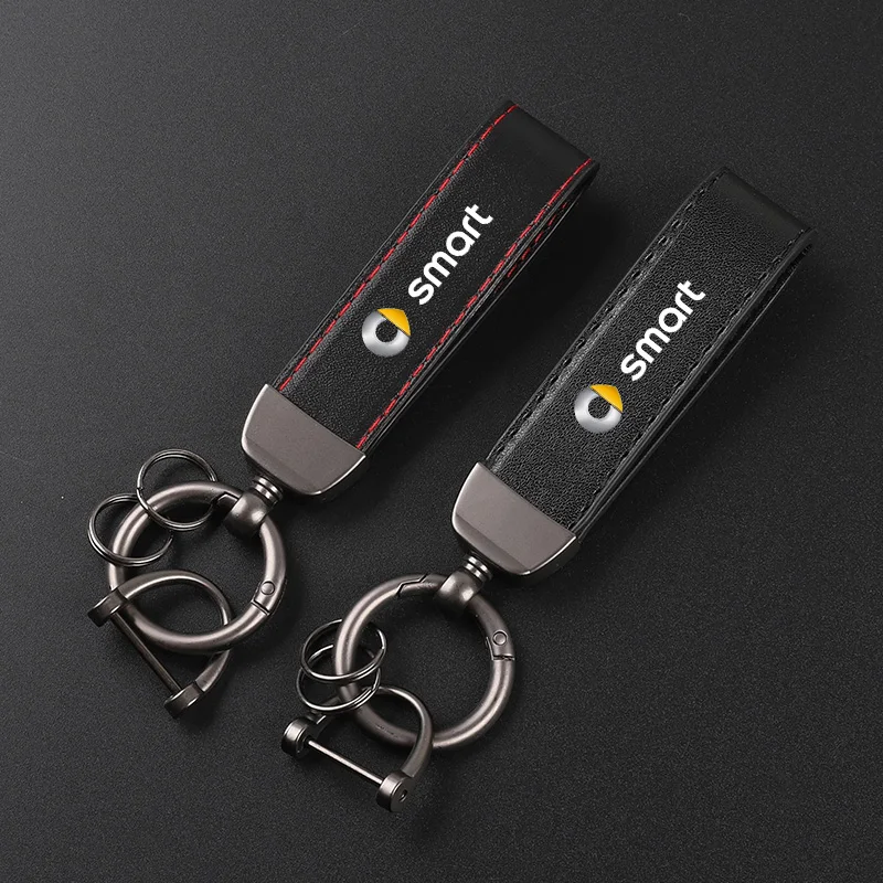 Deluxe Leather Keychain with Car Badge Keychain Pendant For Smart Eq Fortwo Forfour 453 451 452 450 454 Roadster