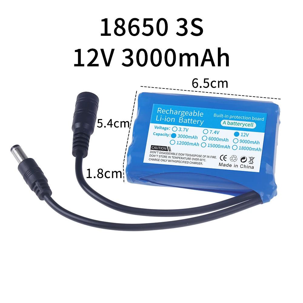12V Lithium Battery Pack 3S1P 3000mAh 18650 Cells, with BMS, Dedicated Backup Power for CCTV Cameras