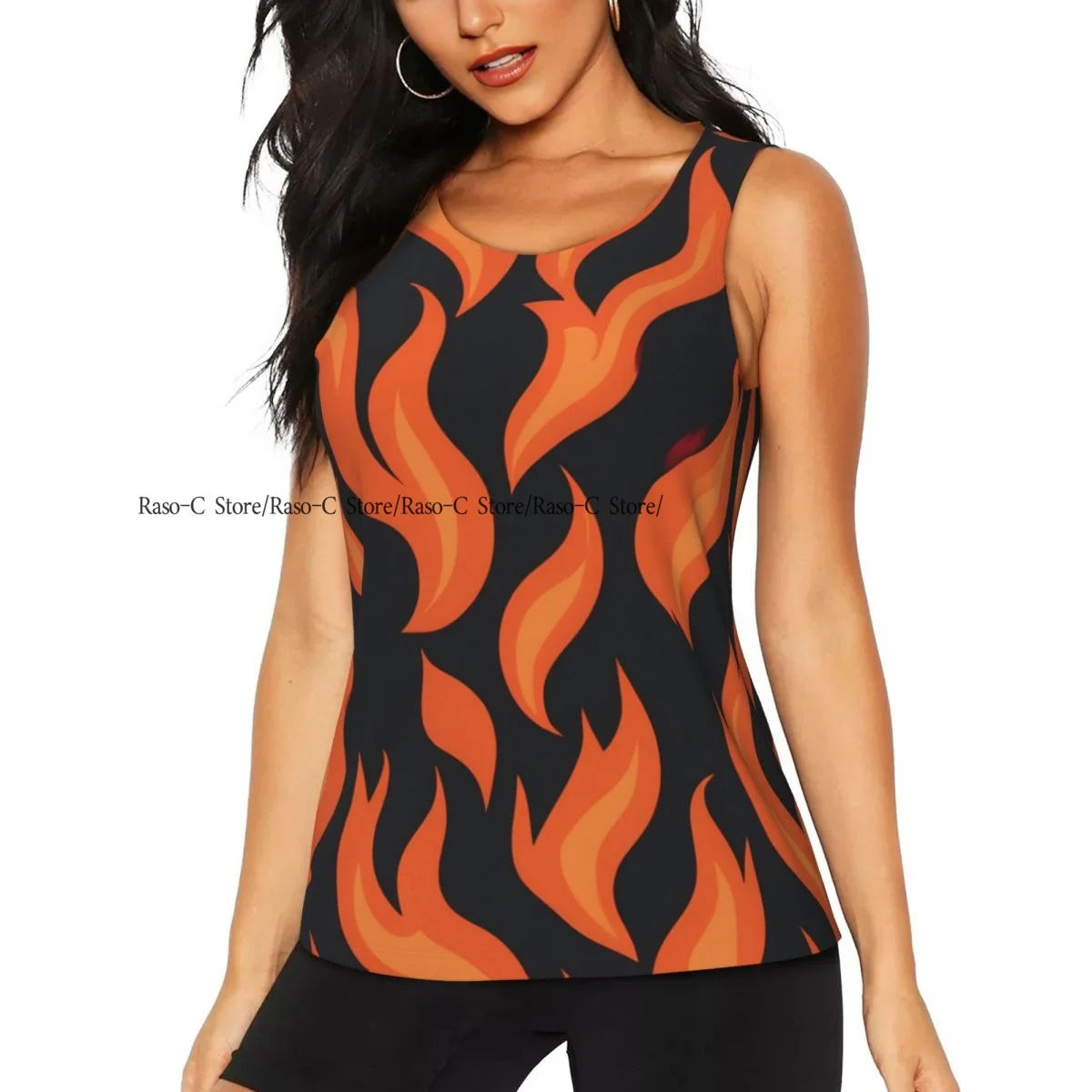 Women's Workout Tank Tops Quick Dry Sleeveless Athletic Shirts Fire Background Gym Yoga Tops