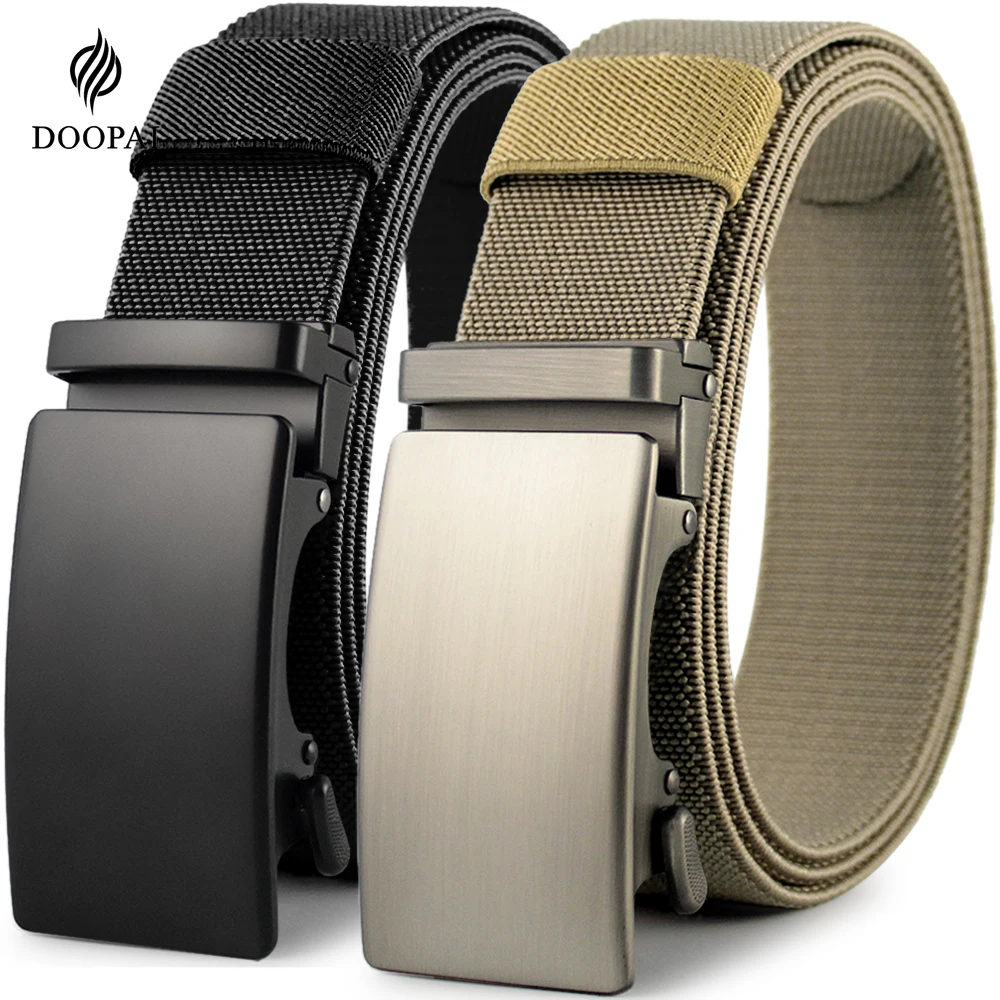 New Golf Sports Elastic Belt Tactical Belt Metal Automatic Buckle Tough Stretch Nylon Men Military Belt 115-150CM Big Size Belts