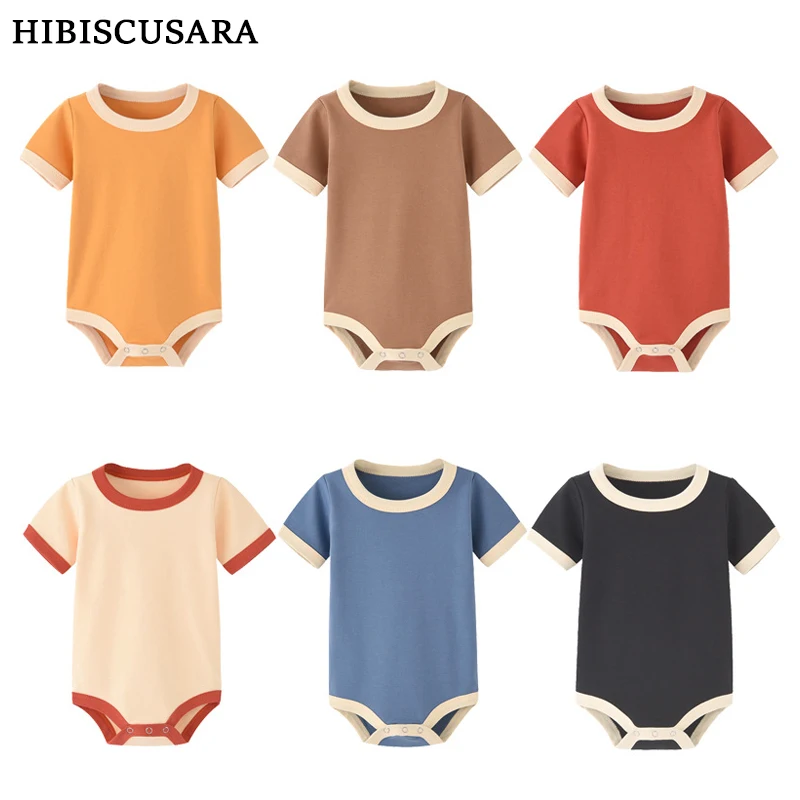 Color Matching Newborn Baby Organic Cotton Summer Rompers Short Sleeve Soft Skin-friendly Romper Pajamas Infant Tops Jumpsuit 