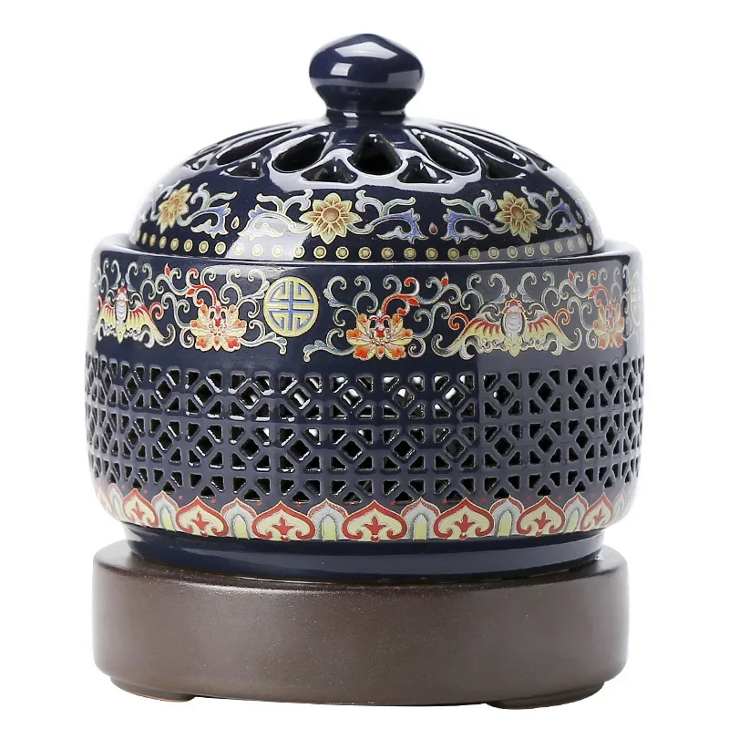 Enamel electric incense burner Ceramic bedroom nighlight cloisonne Essential Oil timed 0-300° sandal 220V incense stove EU plug