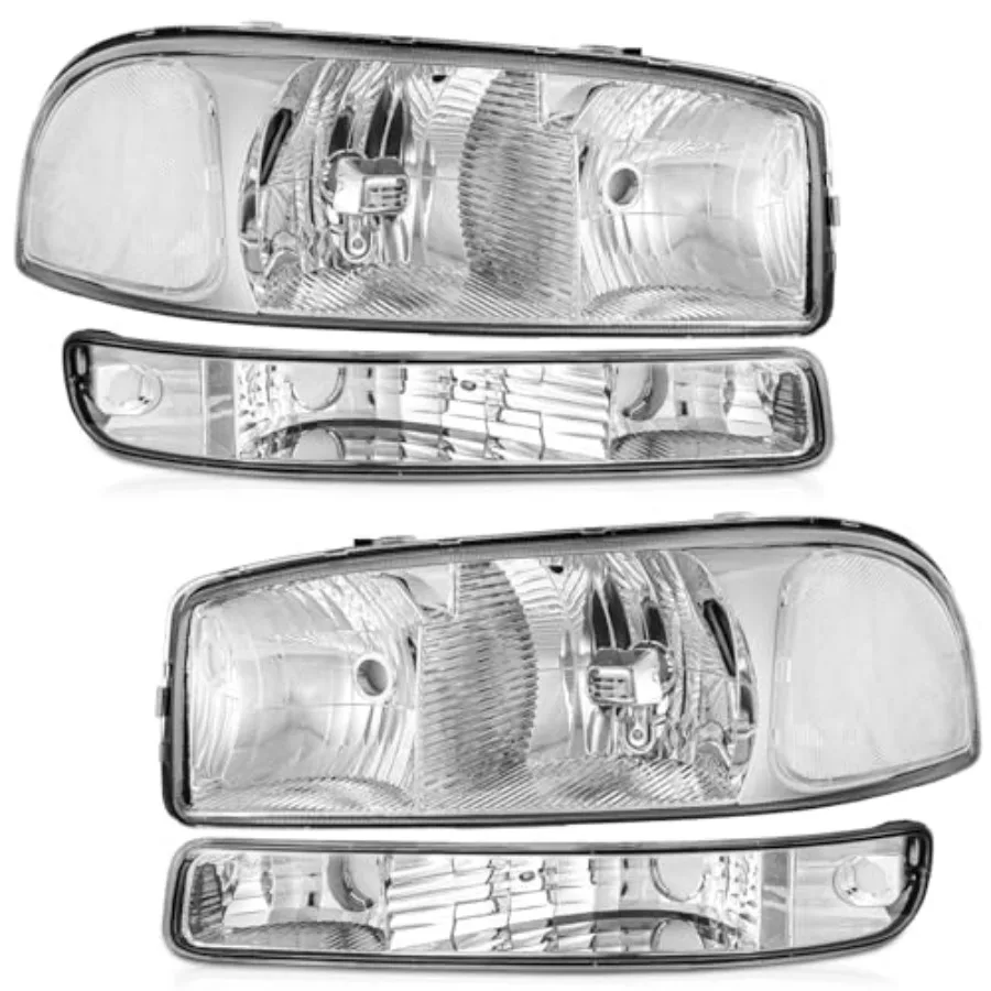 

Headlights Assembly for 1999-2006 GMC Sierra 1500 2500 3500/Yukon/Yukon XL Chrome Housing Clear Reflector Replacement
