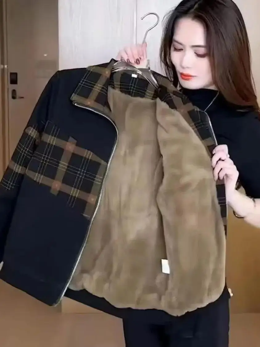 Fashionable Casual Fleece Lined Thick Short Jacket Women's 2025 Autumn Winter New Loose Small Size Warm Coat Top