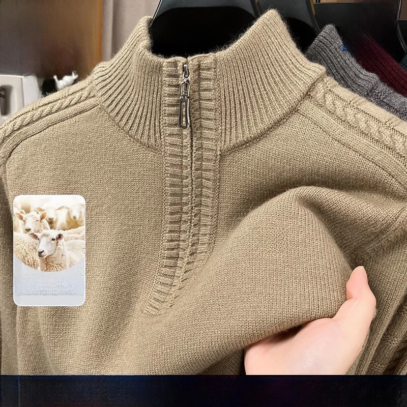 

Мужской шерстяной свитер Pierre Cardin: утепленный, вязаный, с высоким воротником на молнии, теплый, повседневный, модный (Осень-Зима)