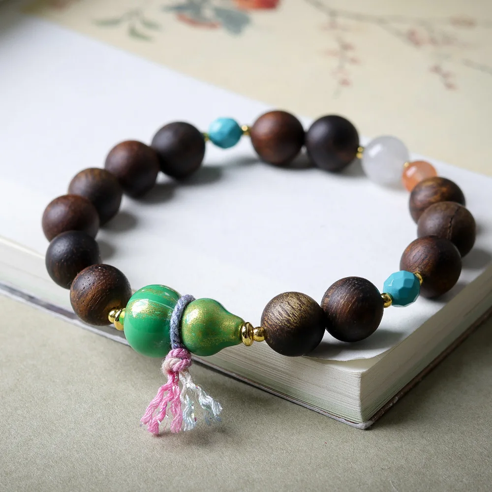 2026 on the new yellow heather incense wood bracelet original literature and games large lacquer gourd Chinese string