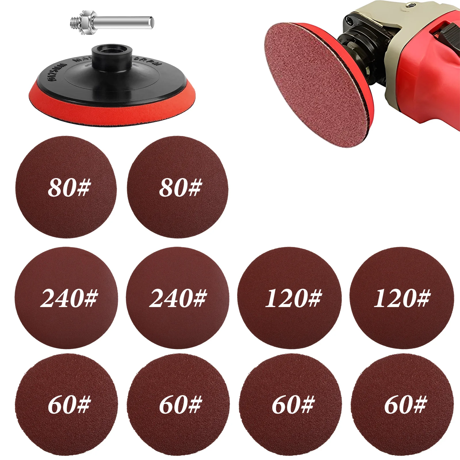 

10pcs 5 Inch Round Hook and Loop Sandpaper Abrasive Polishing Disc for Wood Metal Grinding Sanding Power Tool Accessories