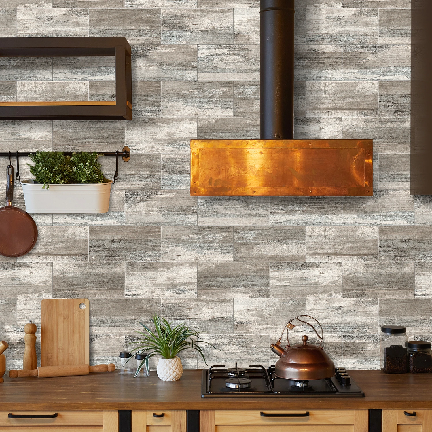 Thickened Foam Wall Sticker Self-Adhesive Wallpaper Kitchen Living Room 16/32/64PCS Retro Grey Wood Pattern Vintage Tile Sticker