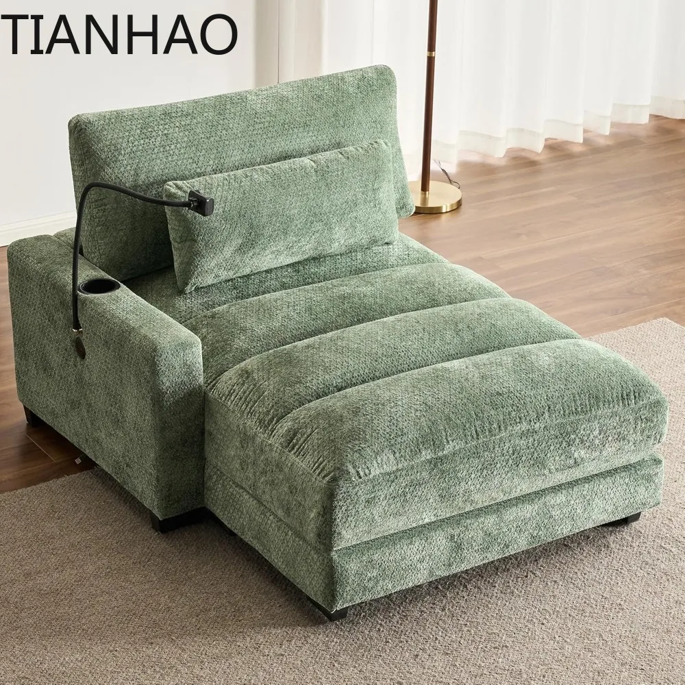 Oversized Chaise Lounge Chair Indoor, Comfy Lounge Sleeper Sofa with  Ports, Cup & Phone Holders, Chenille Cloud Reading