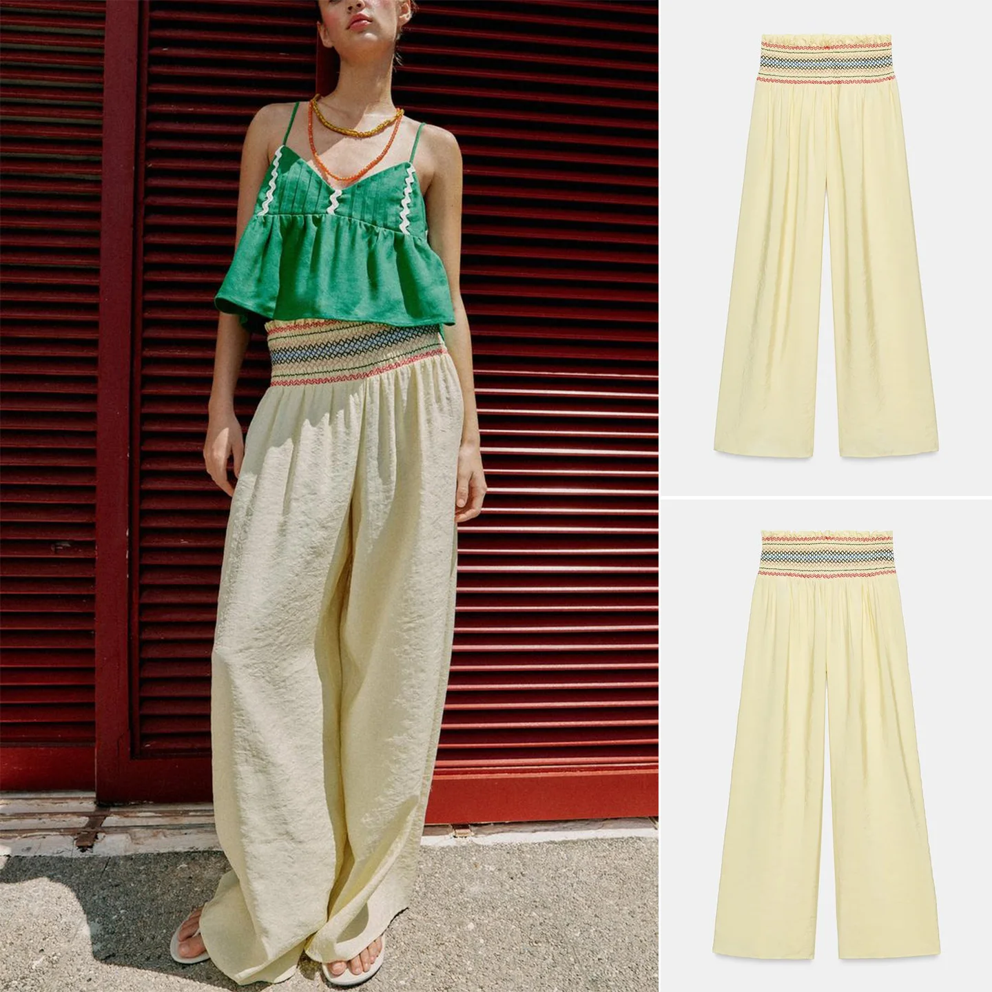 

Women's Casual Loose Fit Long Pants Elastic Waist High Waist Straight Leg Polyester Fiber mid Stretch Summer New Arrival