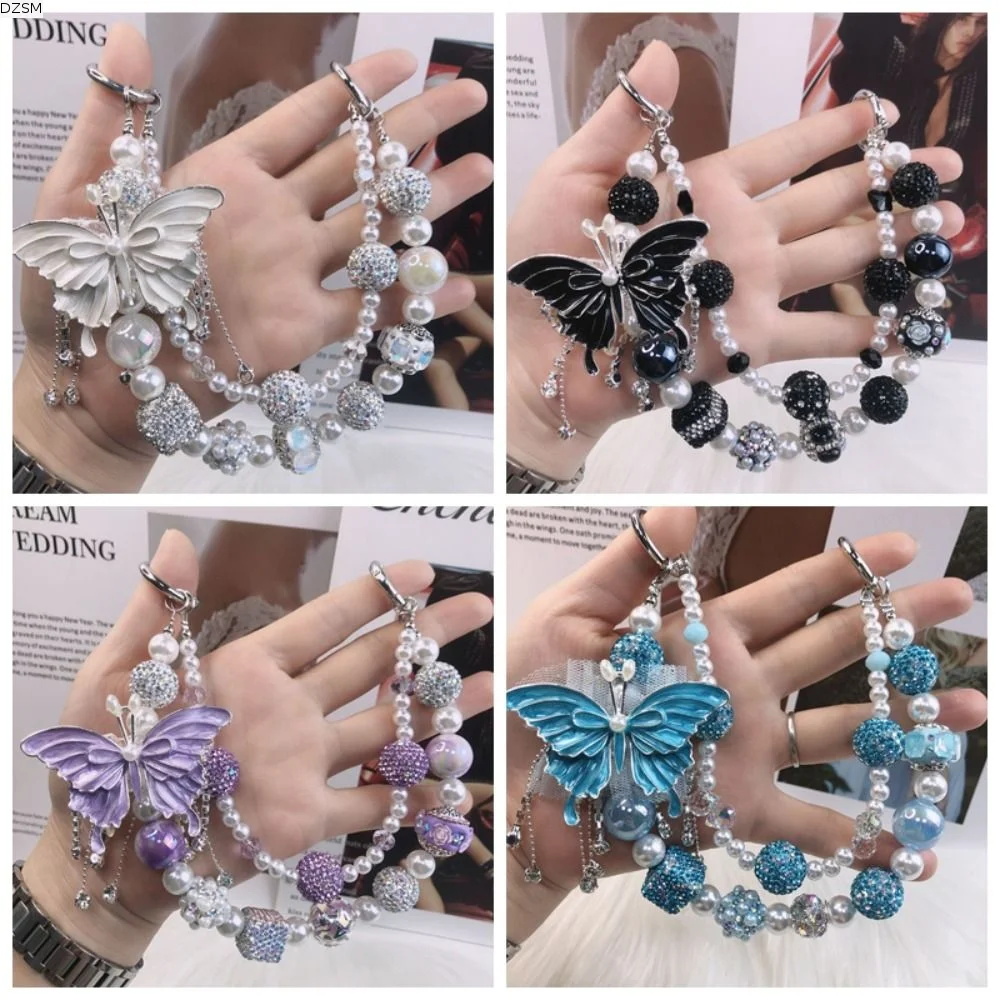 Cool Glitter Rhinestone Phone Chain Double Layer Luxury Beaded Cell Phone Lanyard Anti-loss Tassel Beads Bag Pendant Key Chain