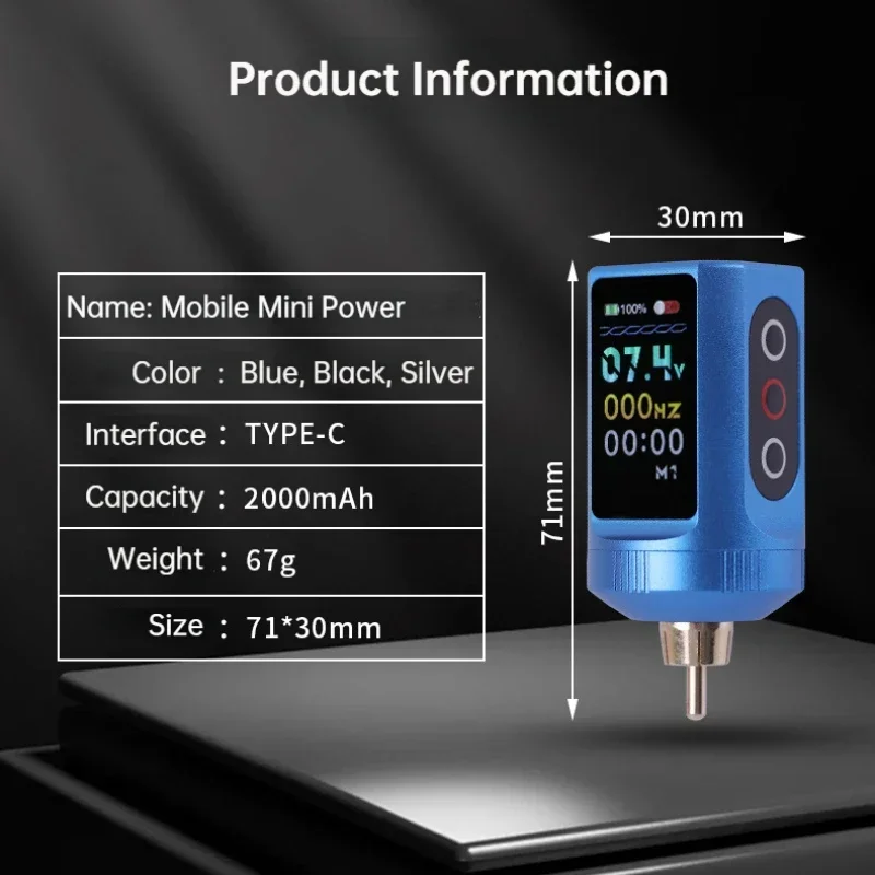 Tattoo Machine Wireless Power Supply Portable Mobile Mini Color Screen Power Digital Display Tattoo Machine Accessories 2000mAh