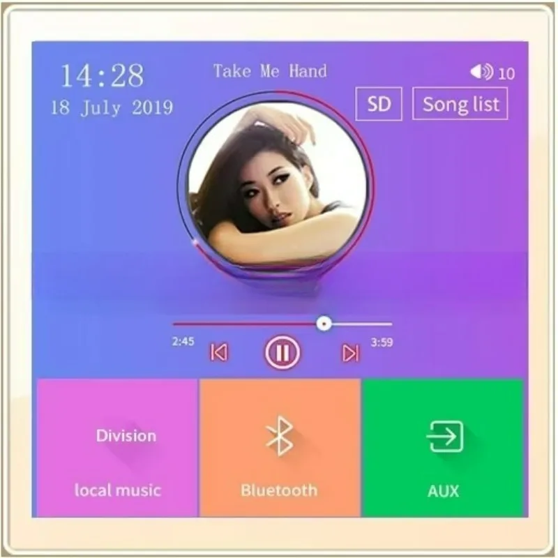 4 Inch In‑Wall Background Music Controller, Flame‑Retardant Plastic Touch Screen Whole‑House Audio Host for Ceiling Speakers