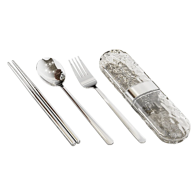 

Tableware 304 Stainless Steel Cutlery Set Chopsticks Spoon Fork with ABS Transparent Storage Case Portable Tableware for Travel