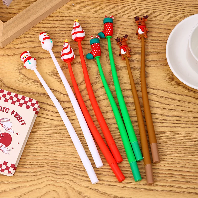 20Pcs/Lot New Christmas Sock Rocking Gel Pen Kawaii Cartoon Elk Snowmen Santa Gift Christmas Pens 0.5mm Black School Stationery