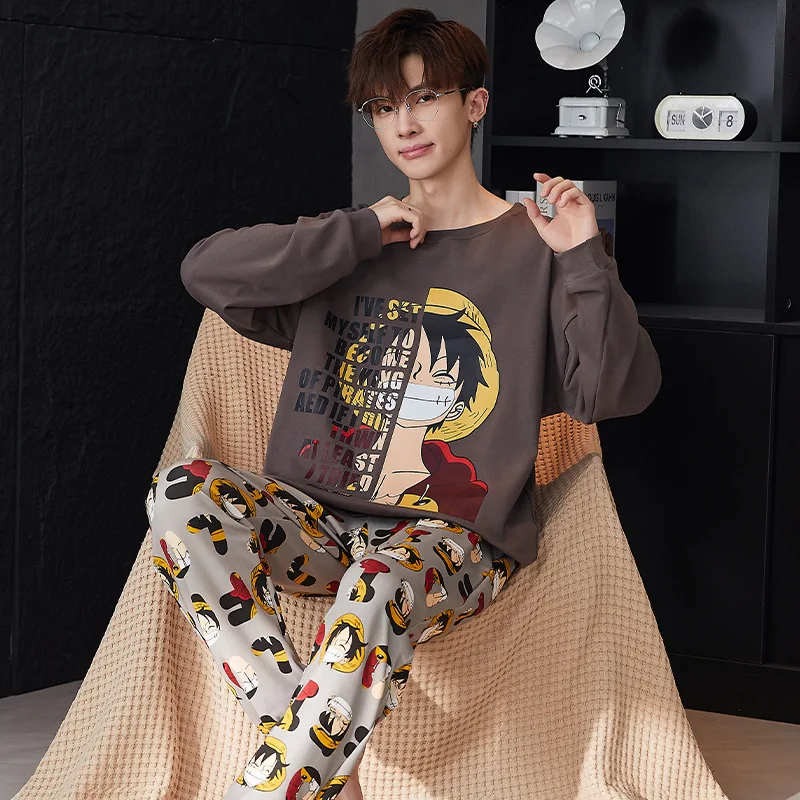 One Piece Dragon Ball Anime Pajamas Sets Luffy Soft Comfortable Man Sleepwear Cartoon Cotton Loose Pyjama Suit Kawaii Home Wear