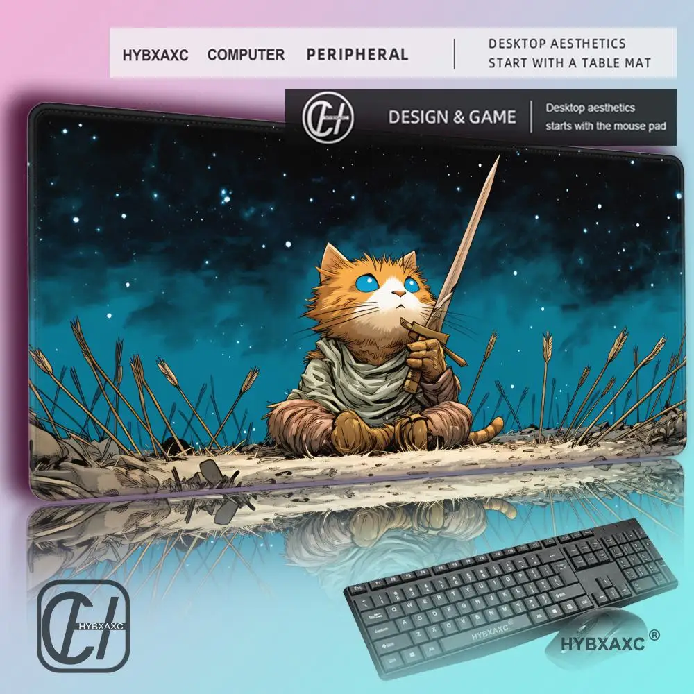 HYBXAXC Orange Cat Warrior Mouse Pad Desk Mat with Stitched Edge NonSlip Durable gaming mats pc accessories desk pad HD printing