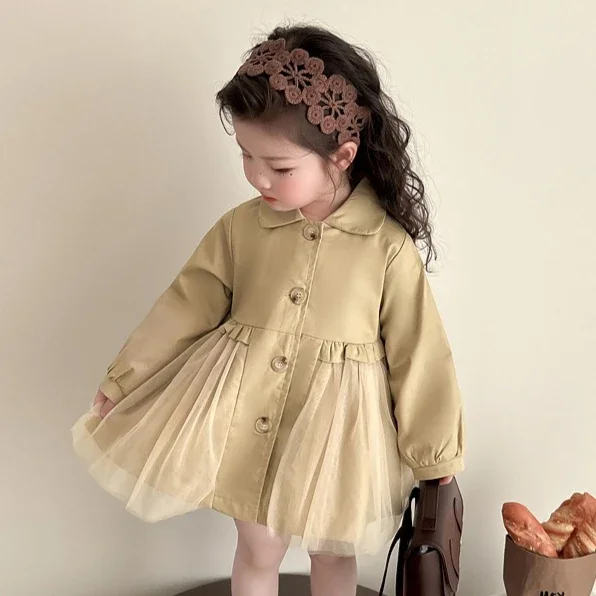 Casaco para Meninas 2025, Nova Coleção Primavera e Outono, Moda Infantil, Casaco de Tecido com Estampa Simples