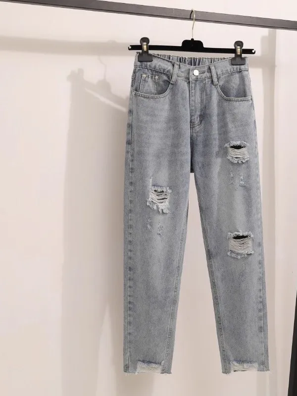 

Модные мужские рваные джинсы в корейском стиле, прямые, длиной 9/10, с потертостями, повседневные, свободные, в стиле «Harlan Poor Boy», осенняя мода