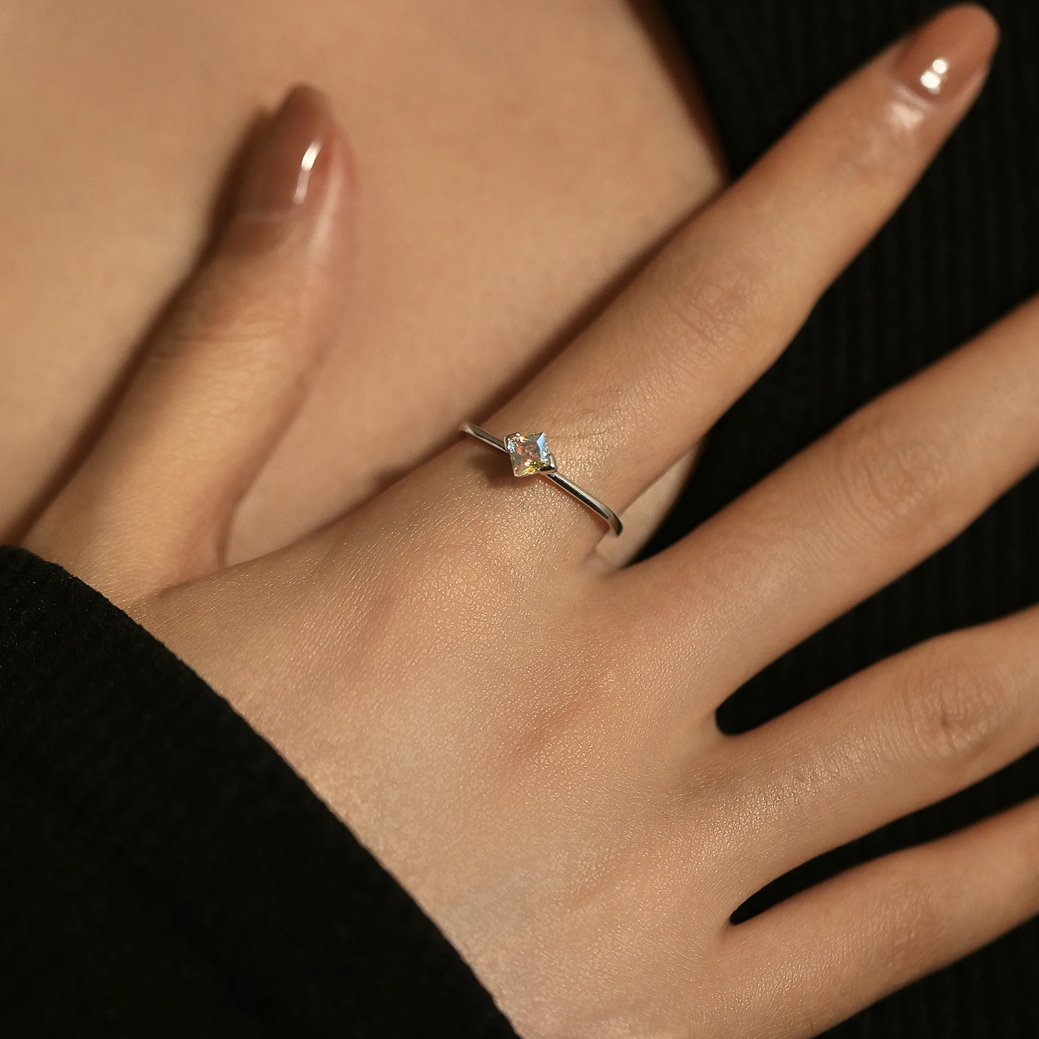 MODIAN 925 Sterling Silver Colorful Square Zirconia Geometric Ring Original Design Wedding Statement Fine Jewelry For Women