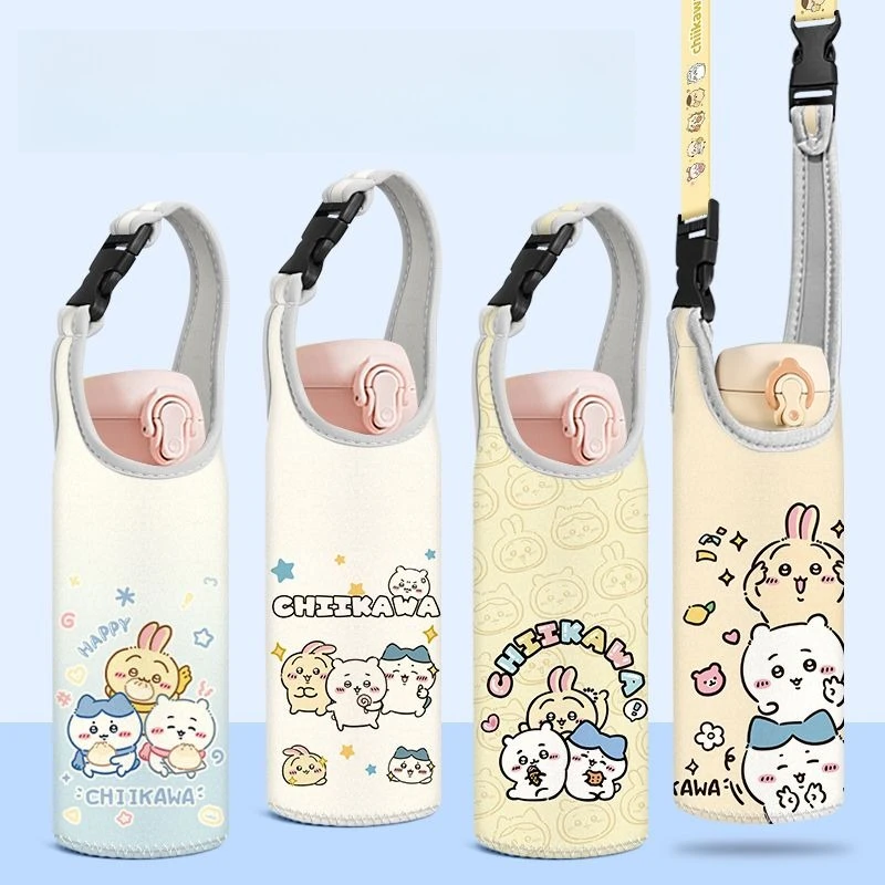 Anime Cartoon Kawaii Chiikawa Cup Sleeve Thermal Insulation Bottle Protect Sling Kettle Braces Portable Oblique Span Washable