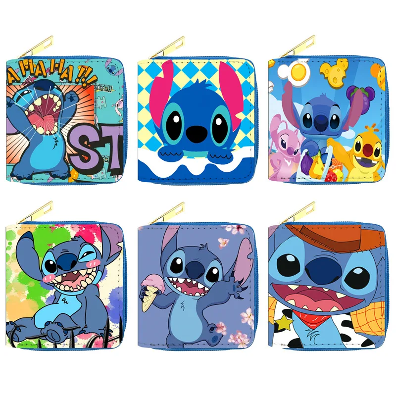 New Cartoon Lilo and Stitch PU Wallet Student Women's Short Zipper Bag Coin Purse Document Bag Card Bag Children's Gift