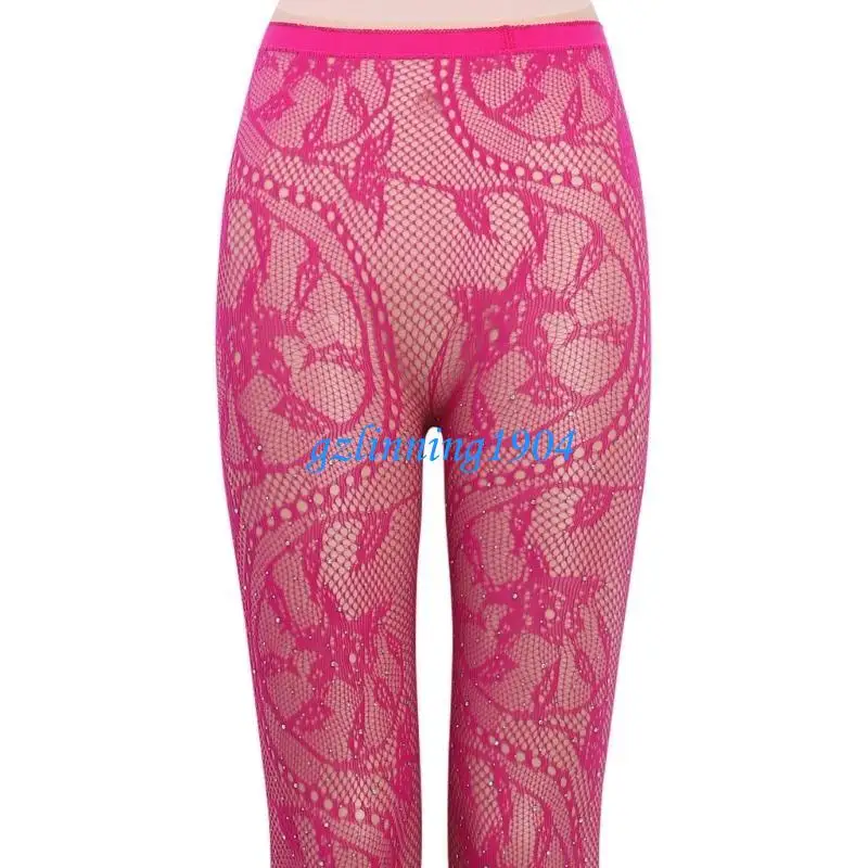 

L5YD Women Floral Patterned Tights Stockings Rhinestones Footless Pantyhose