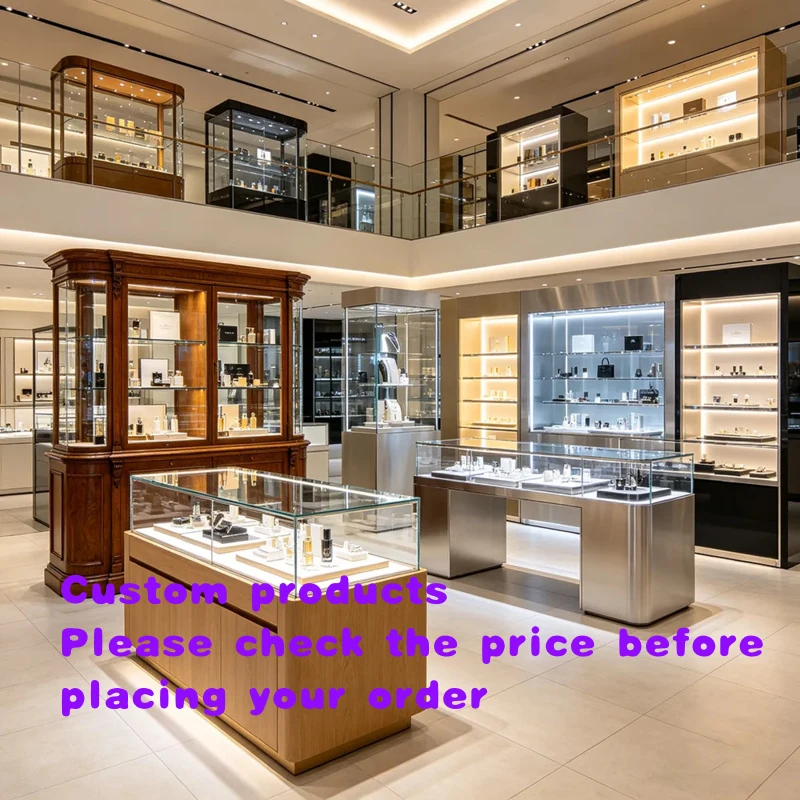 custom.Retail Full Tempered Glass Showcase Counter Custom Lighted Wall Display Shelving Cabinet Unit