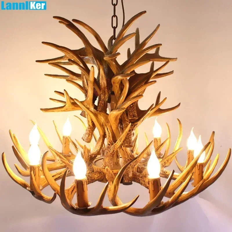 Retro Resin Antler Chandelier For Living Room 4 6 9 Arms Hanging Lamps Brown White E14 Deer Horn Pendant Lights House Decoration