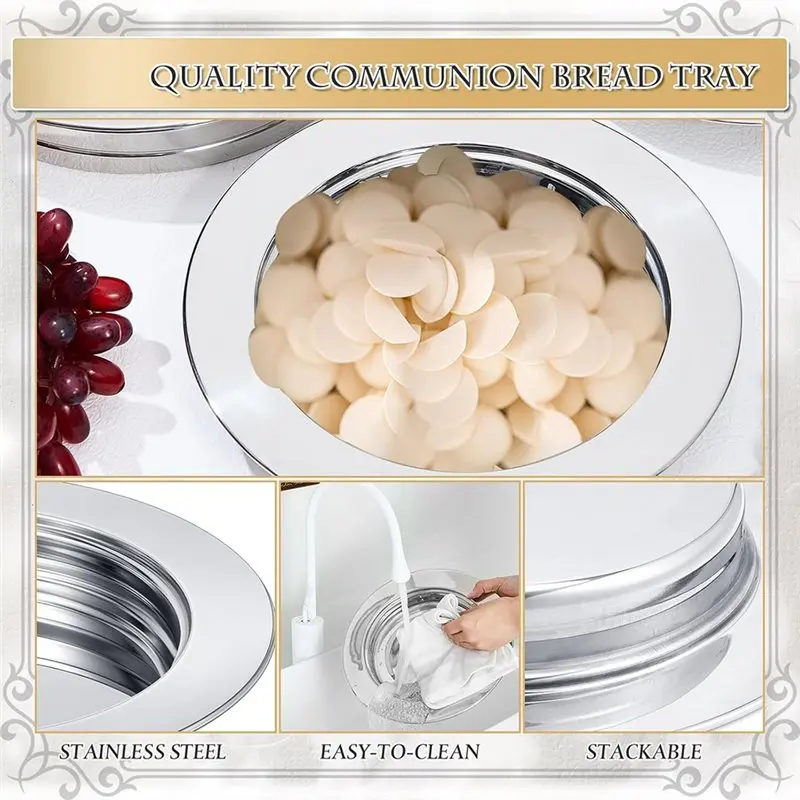 WORTHOWN-Polished Stainless Steel For Church Supplies Set 2 Pcs Communion Plates Silver Bread Tray Plate