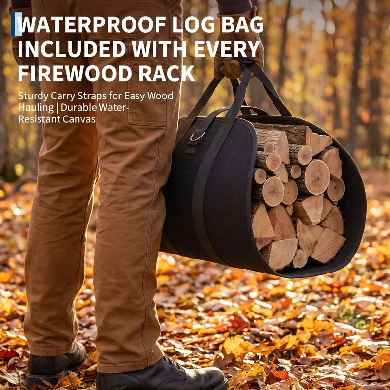 Heavy Duty 3Ft Steel Firewood Rack For Outdoor Use Log Holder With Carry Bag And Hooks Wood Stacking And Storage Stand For Patio Garden