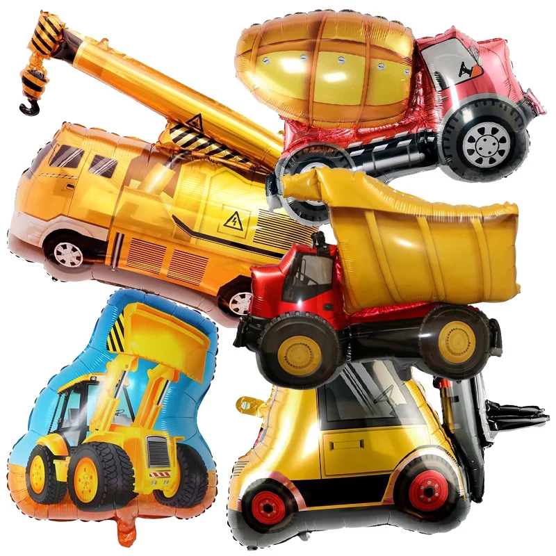 Globo de vehículo de ingeniería de 5 uds., globo de tractor de dibujos animados, excavadora, carretilla elevadora, grúa, globos para decoración de fiesta de cumpleaños de niño