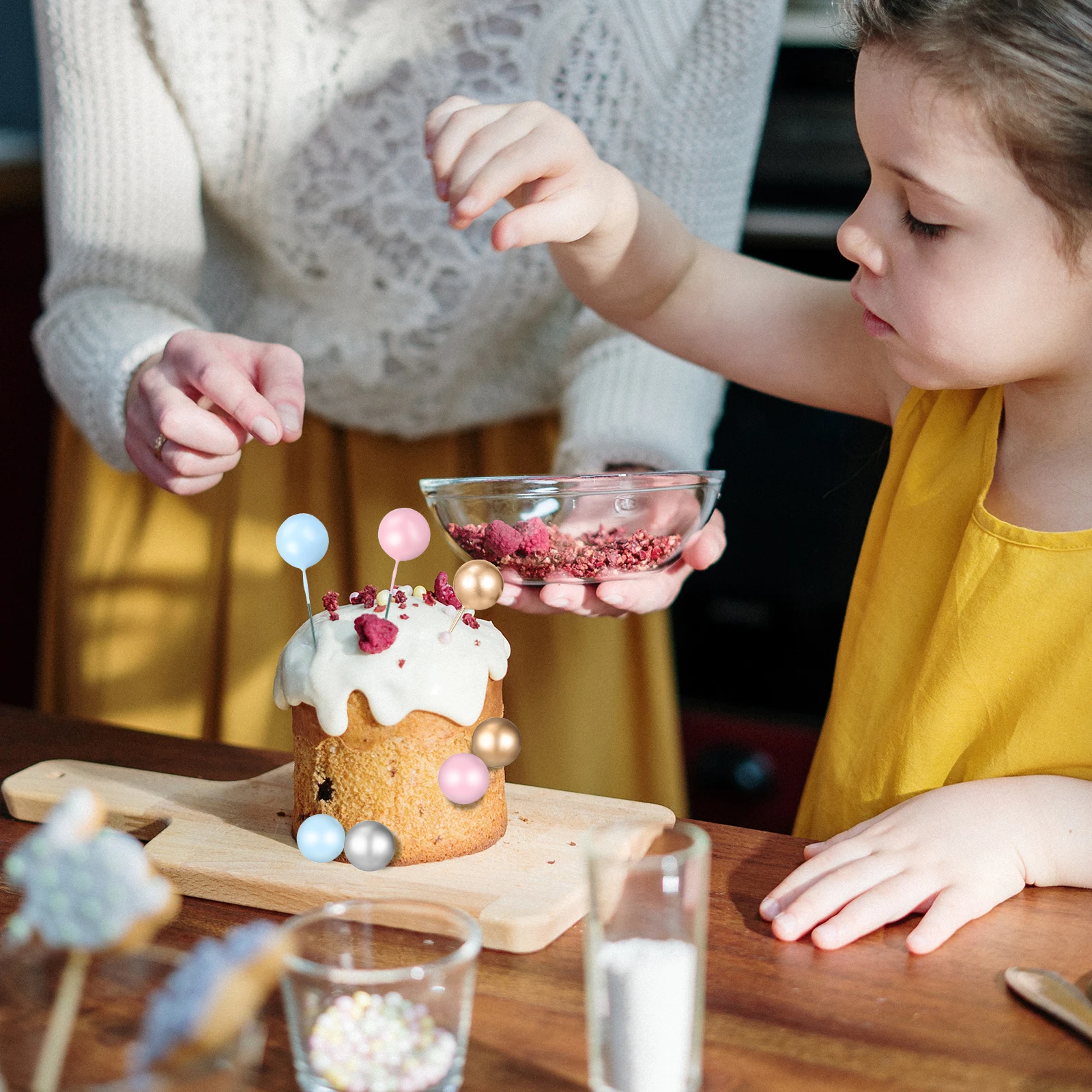 

80 pcs Toppers Ball Decorations For Birthday Wedding Party Diy Cupcake Cake Decor Set Cake Inserts Ornaments Picks