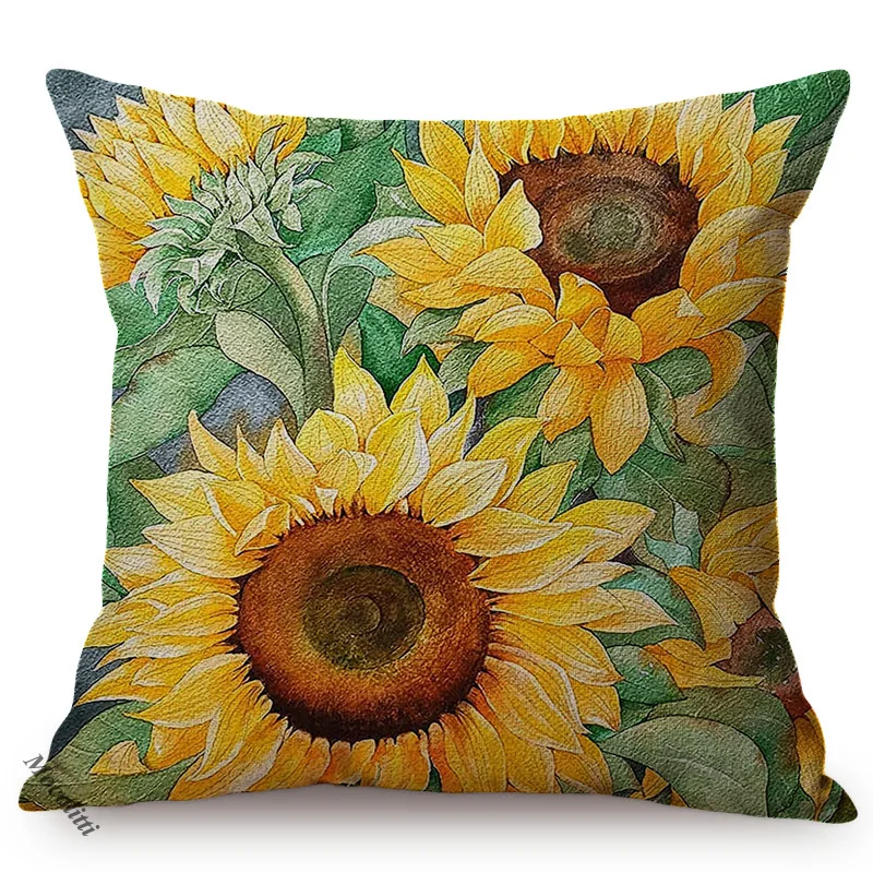 Van Gogh Sunflowers Vintage Home Decoration Cushion Cover Sunshine Plants Poster Oil Painting Art Style Sofa Throw Pillow Cover