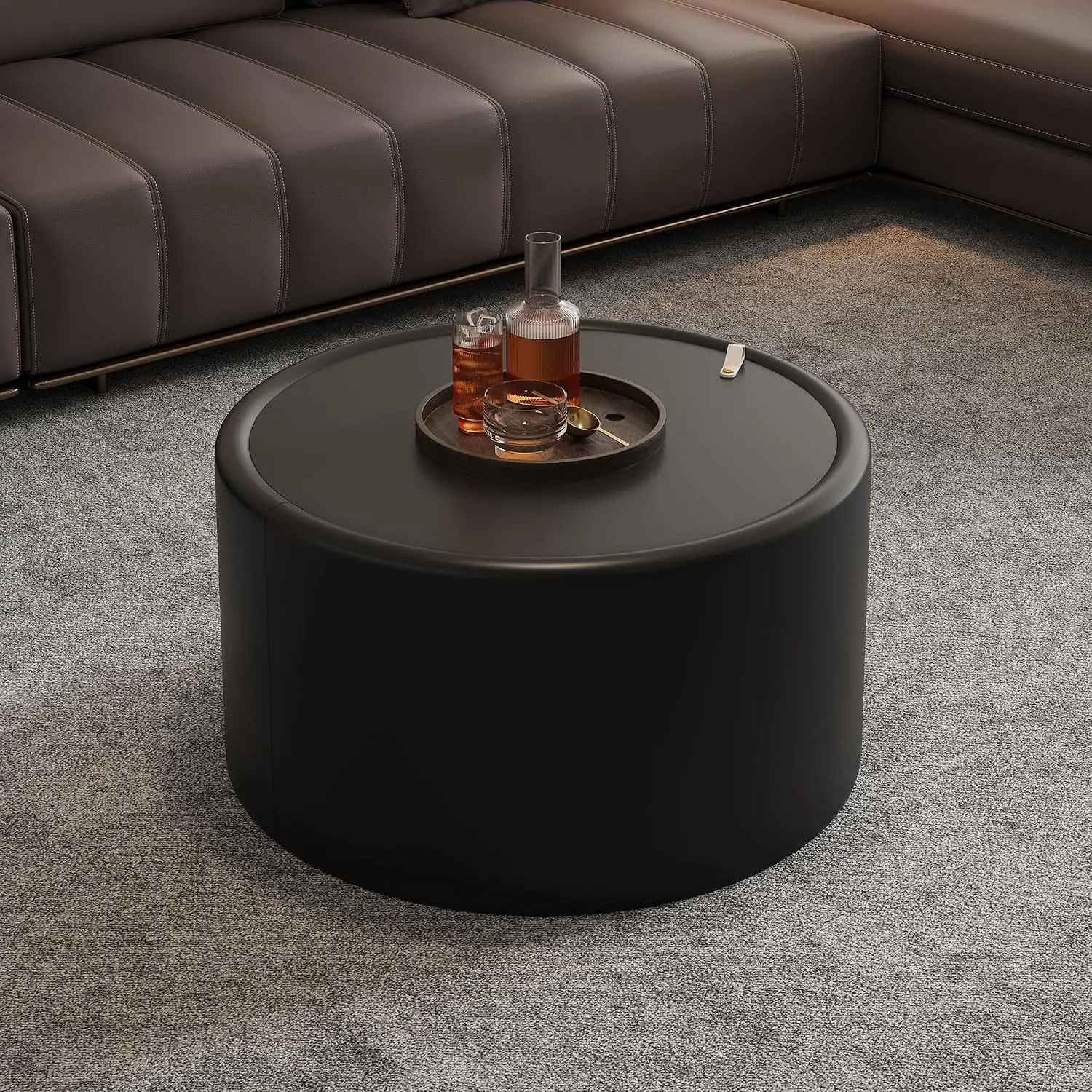 Round Coffee Table Hidden Storage, 27.56