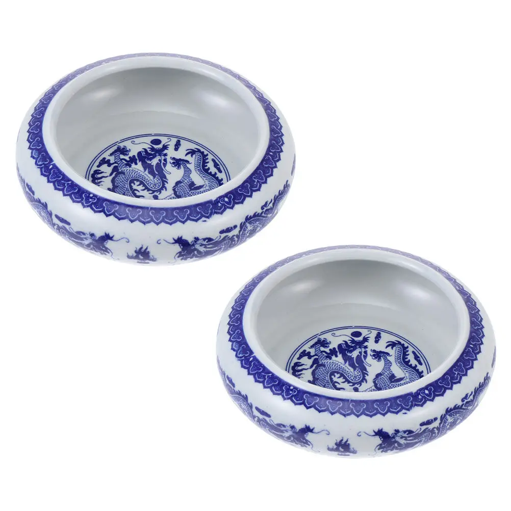 2Pcs Ceramic Ink Dish for Calligraphy Brush Washing Premium Porcelain Ink Well Multi-Functional Study Stationery Chinese