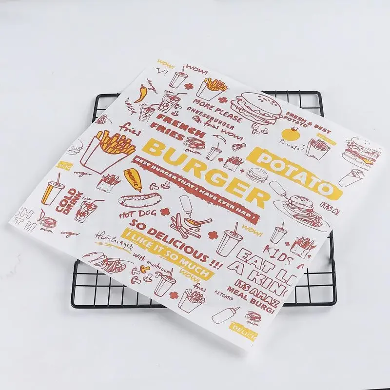 

100 шт. маслостойкая бумага, упаковочная бумага для пищевых продуктов, сэндвич для выпечки, бургер, картофель фри, жареная пищевая упаковочная бумага, тарелка, коврик, аксессуары