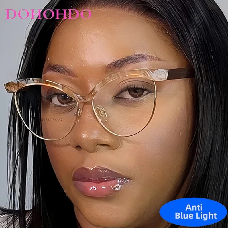 

New Luxury Half Frame Cat Eye Glasses Women Men Trendy Brand Designer Gaming Eye Protection Computer Anti-Blue Light Eyeglasses